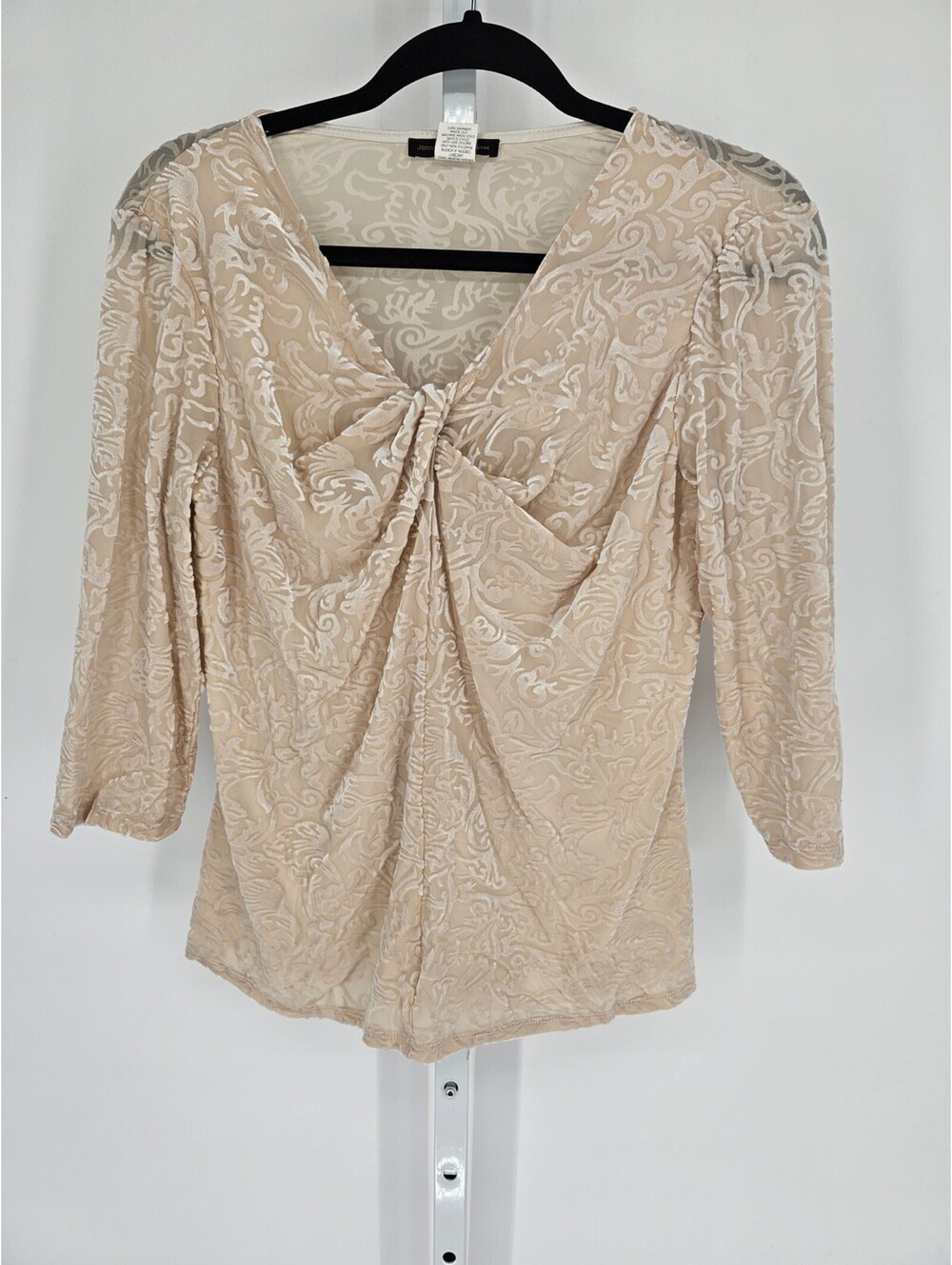 Jennie & Marlis Women's Cream Long Sleeve V-neck Floral Polyester Top Size PL